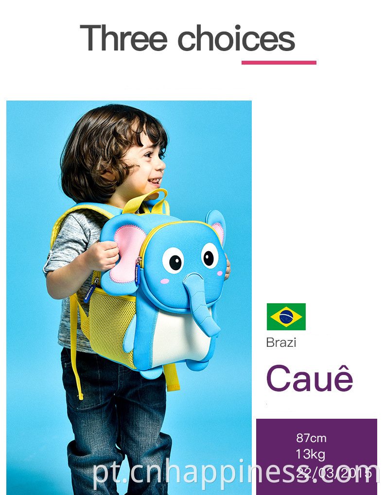 Cartons de marca personalizada Blue Elephant Unisex Kiddies Backpack pré -escolar Smiley Baby Back Pack Purse Girl Backpack